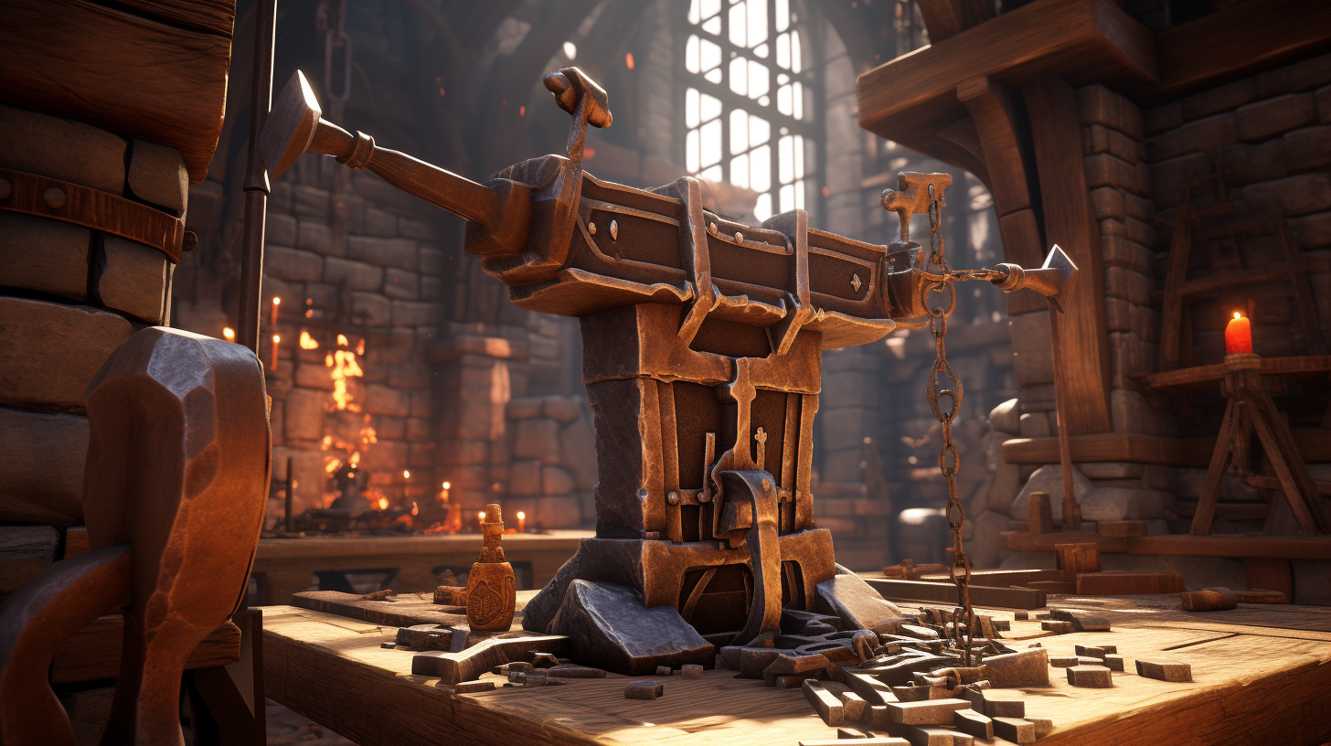 Blacksmith hammering forge in baroque style