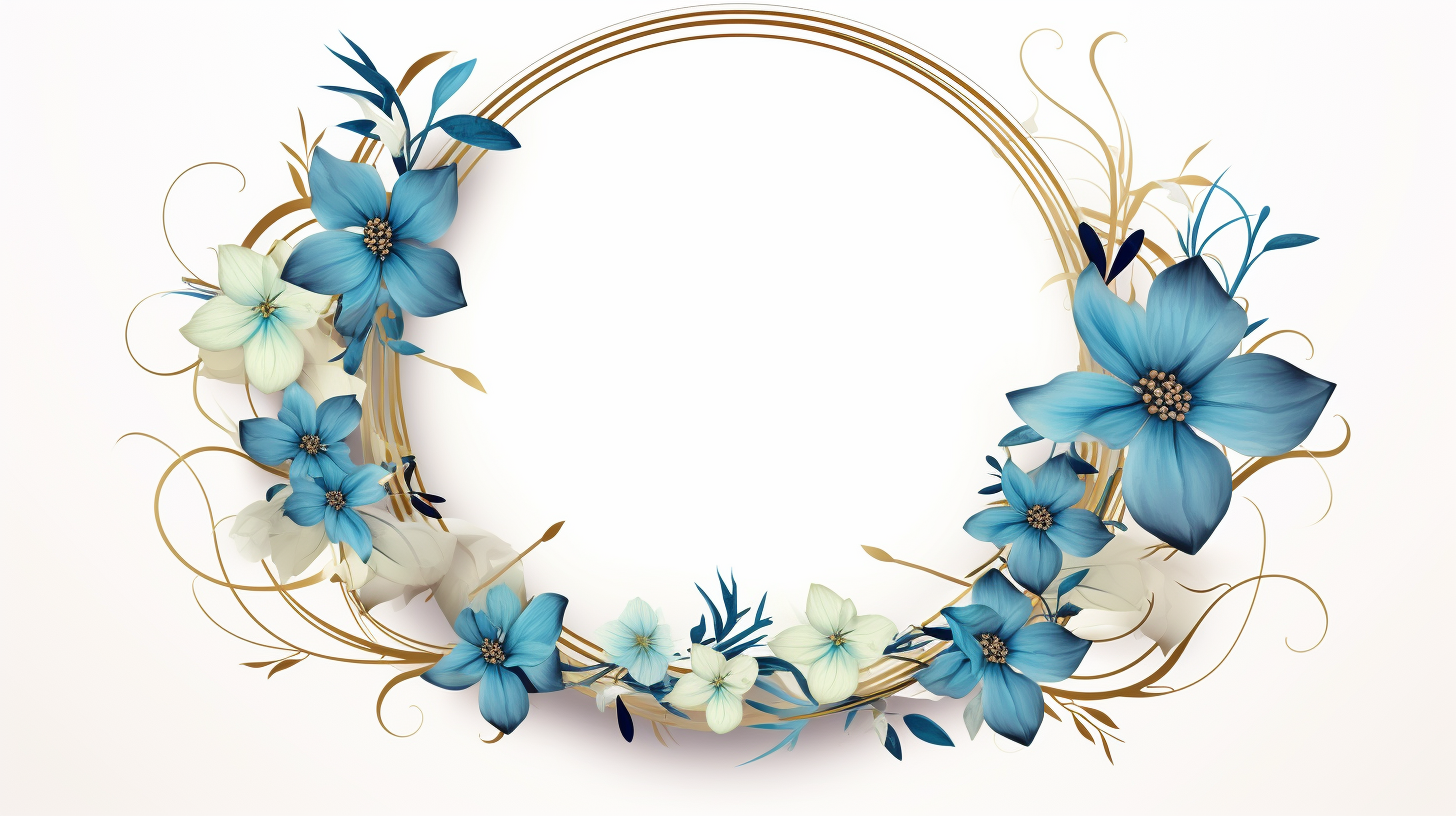 Baroque frame with tropical plant and blue flowers