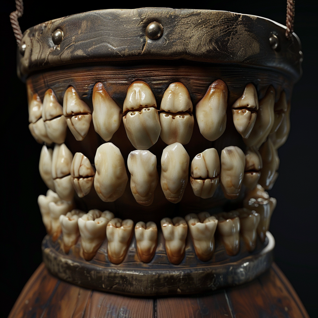 image of barrel with human teeth