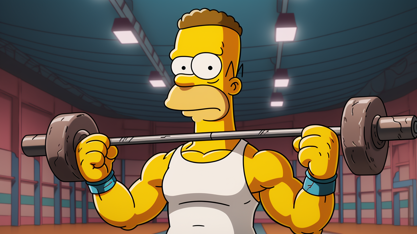 Cartoon character Bart Simpson working out