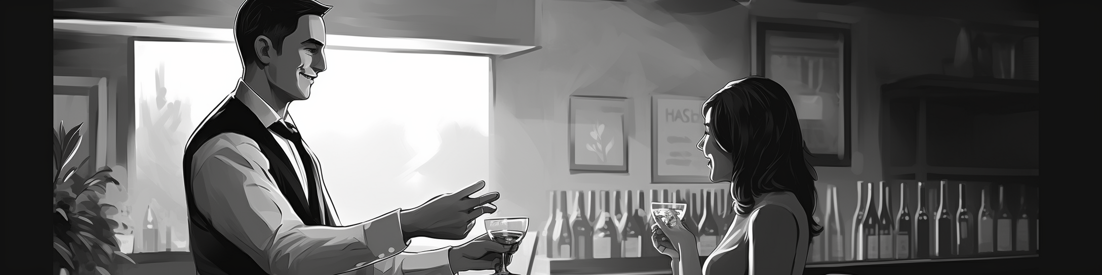 Bartender pouring drink customer illustration