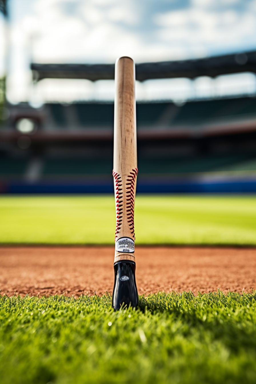 Baseball bat on grass in stadium