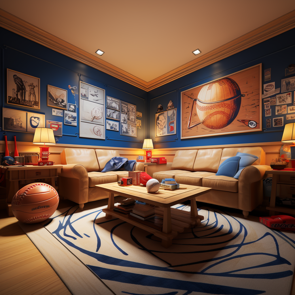 Disney-themed baseball family living room