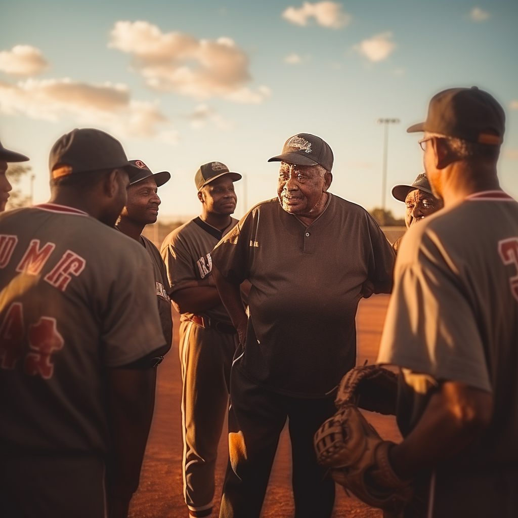 Old Black Men Talking to Teenage Baseball Players