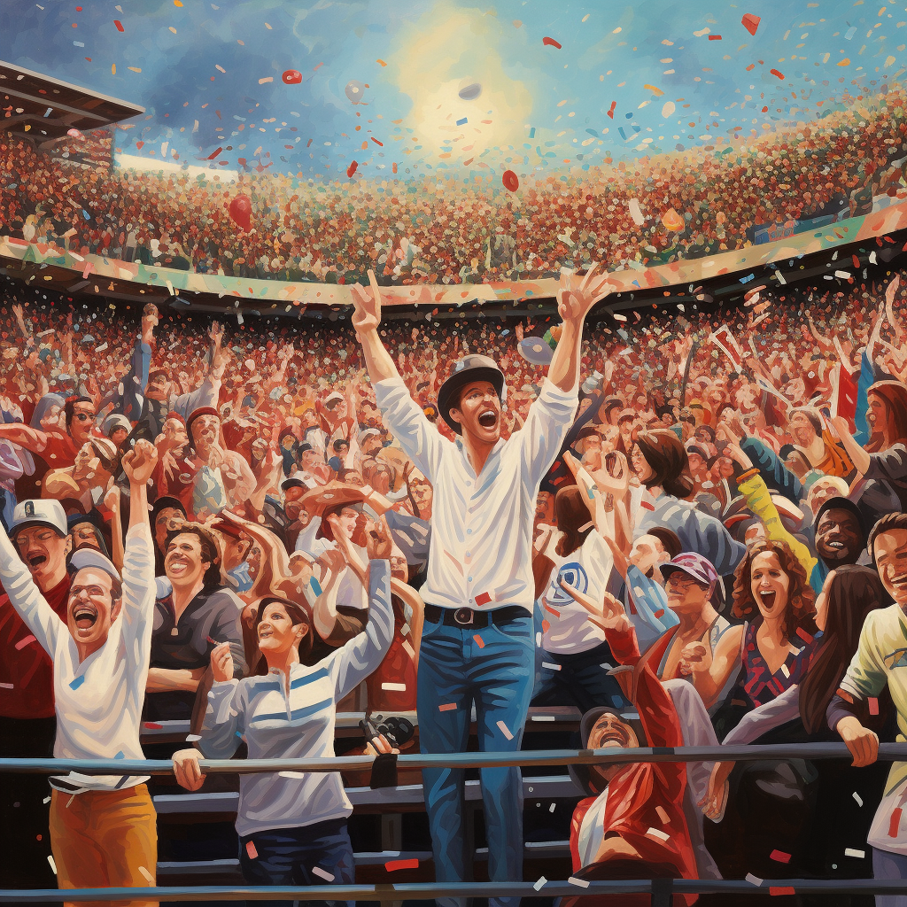 Crowd celebrating ceremony in baseball stadium