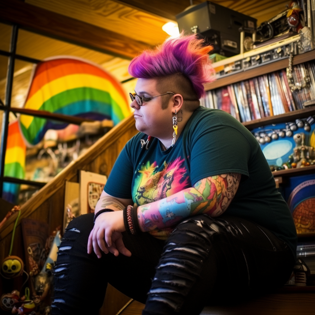 Basement dweller with rainbow hair