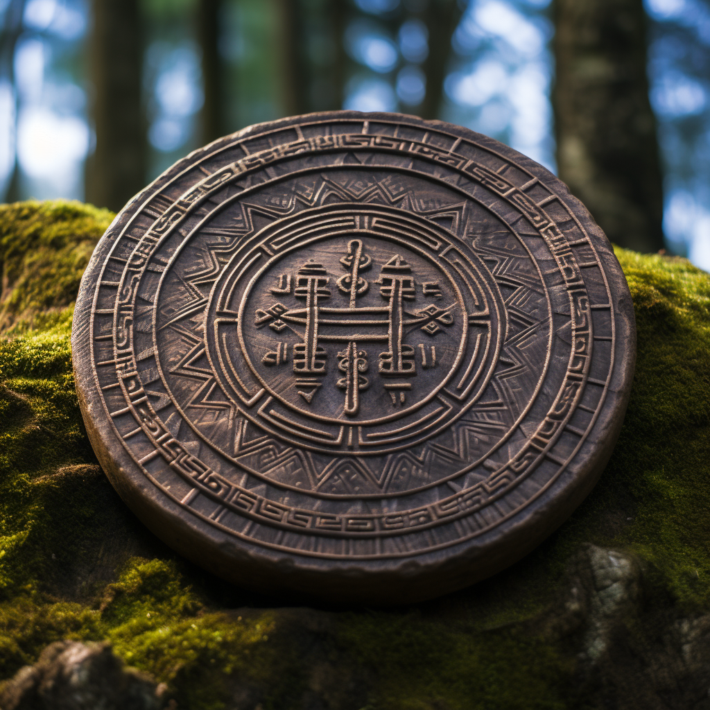 Teleportation circle carved on a disk with runes