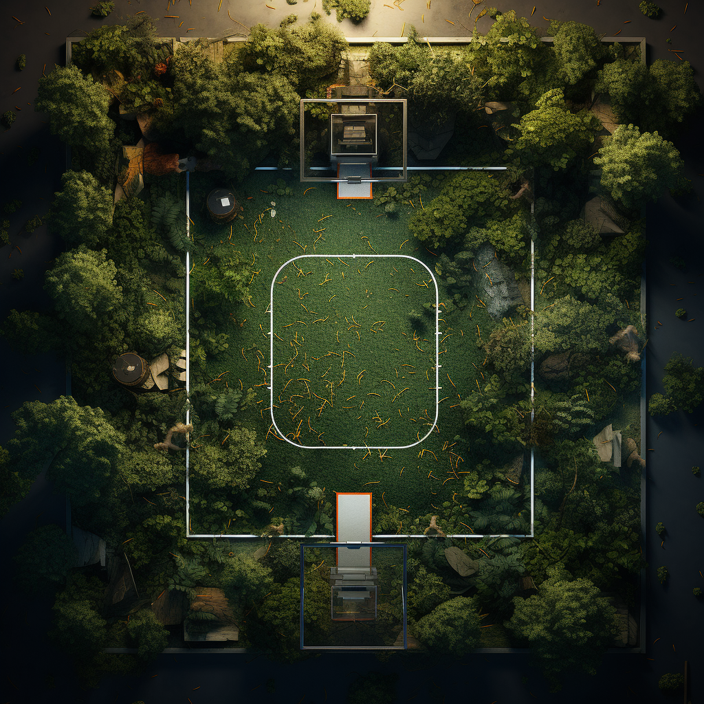 Mossy basketball court with Travis Scott x Jordan sneakers