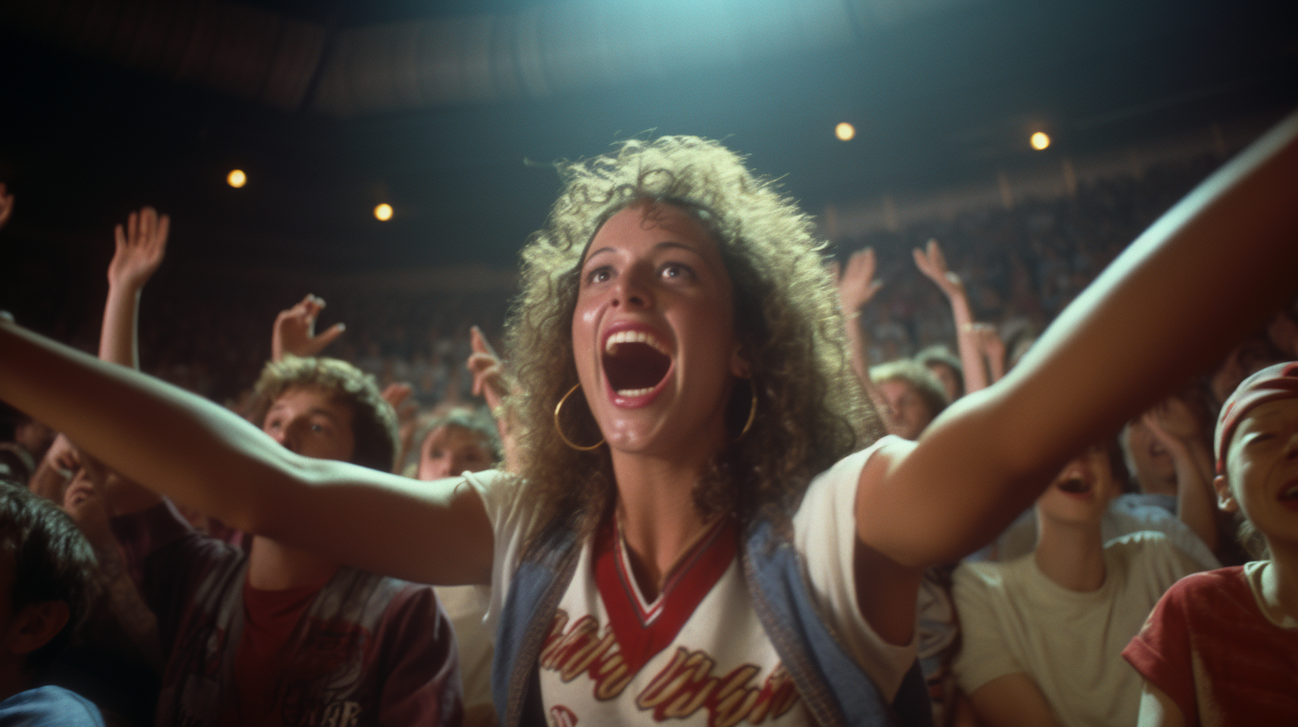 Basketball fan cheering with holographic effects