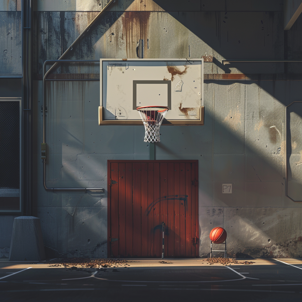 Realistic basketball hoop at bank