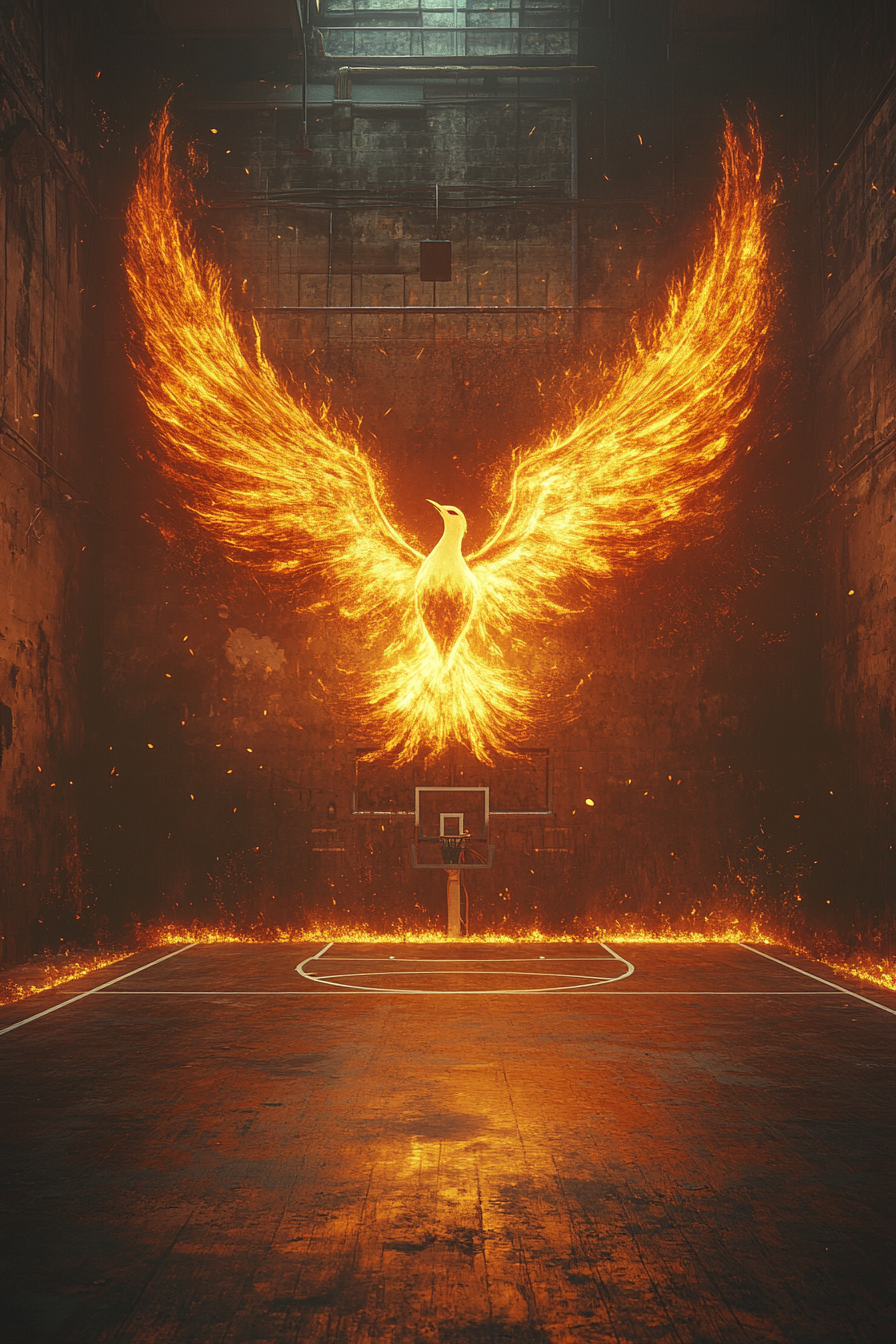 Basketball court with phoenix wings glow