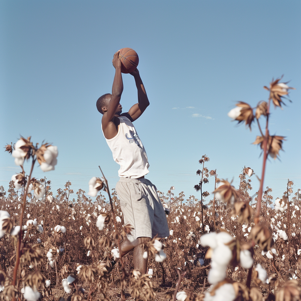 Basketball player in cotton field