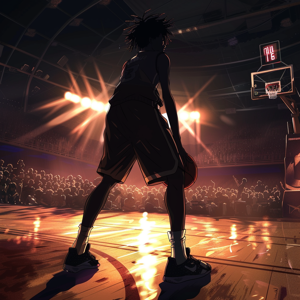 silhouette of basketball player on court