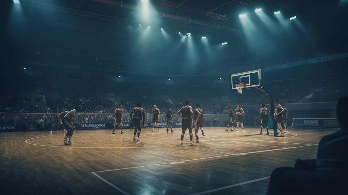 Basketball players in epic stadium showdown