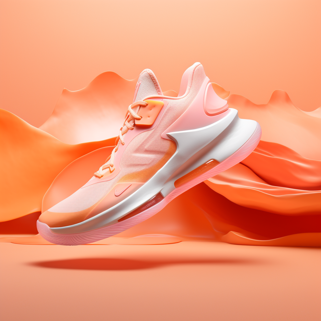 Stylish basketball shoe on peach colored backdrop