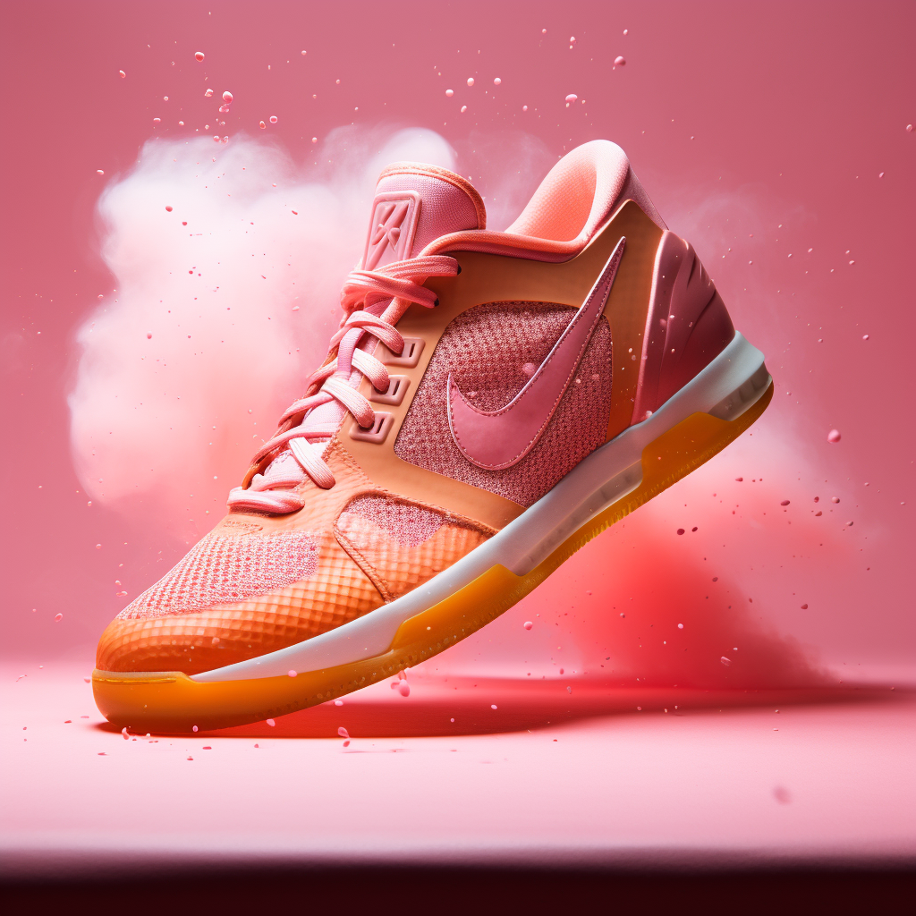 Stylish basketball shoe on peach backdrop