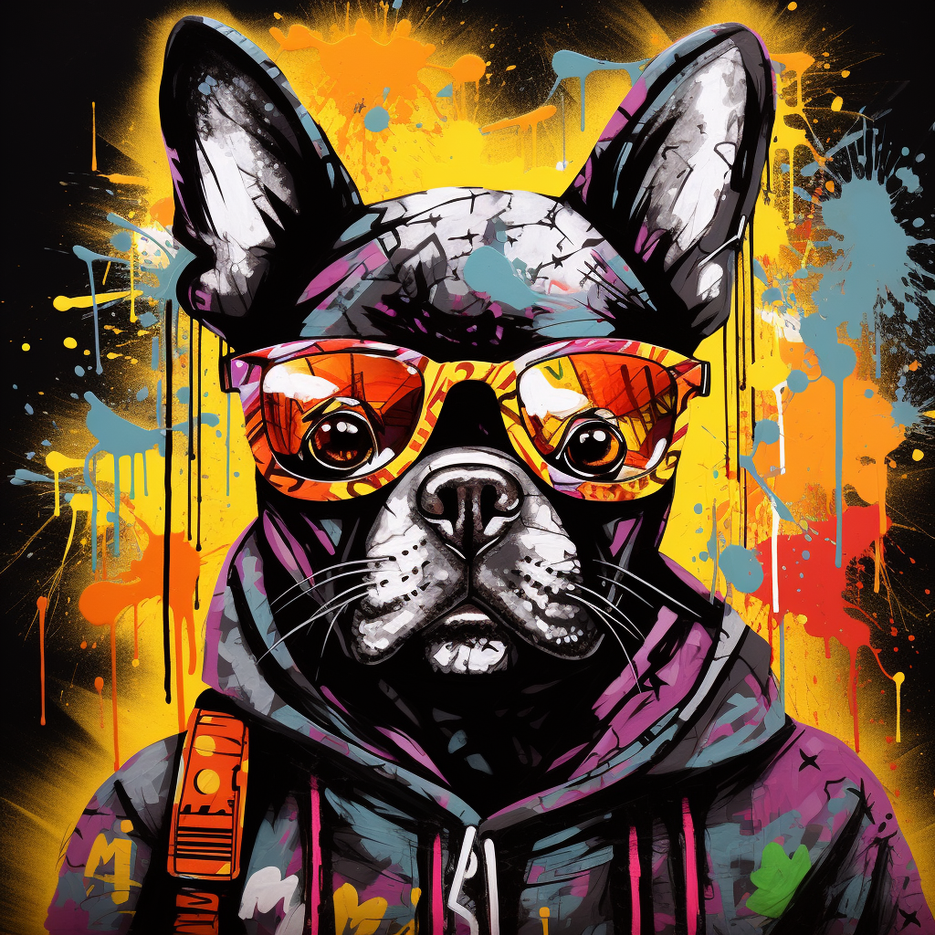 Colorful Basquiat Boston Terrier Ninja Illustration