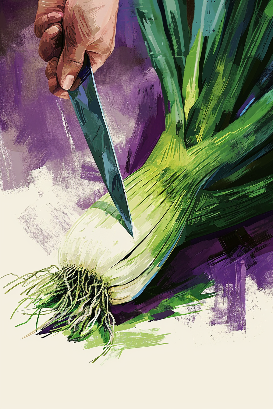 Colorful Basquiat Leek Cutting Illustration