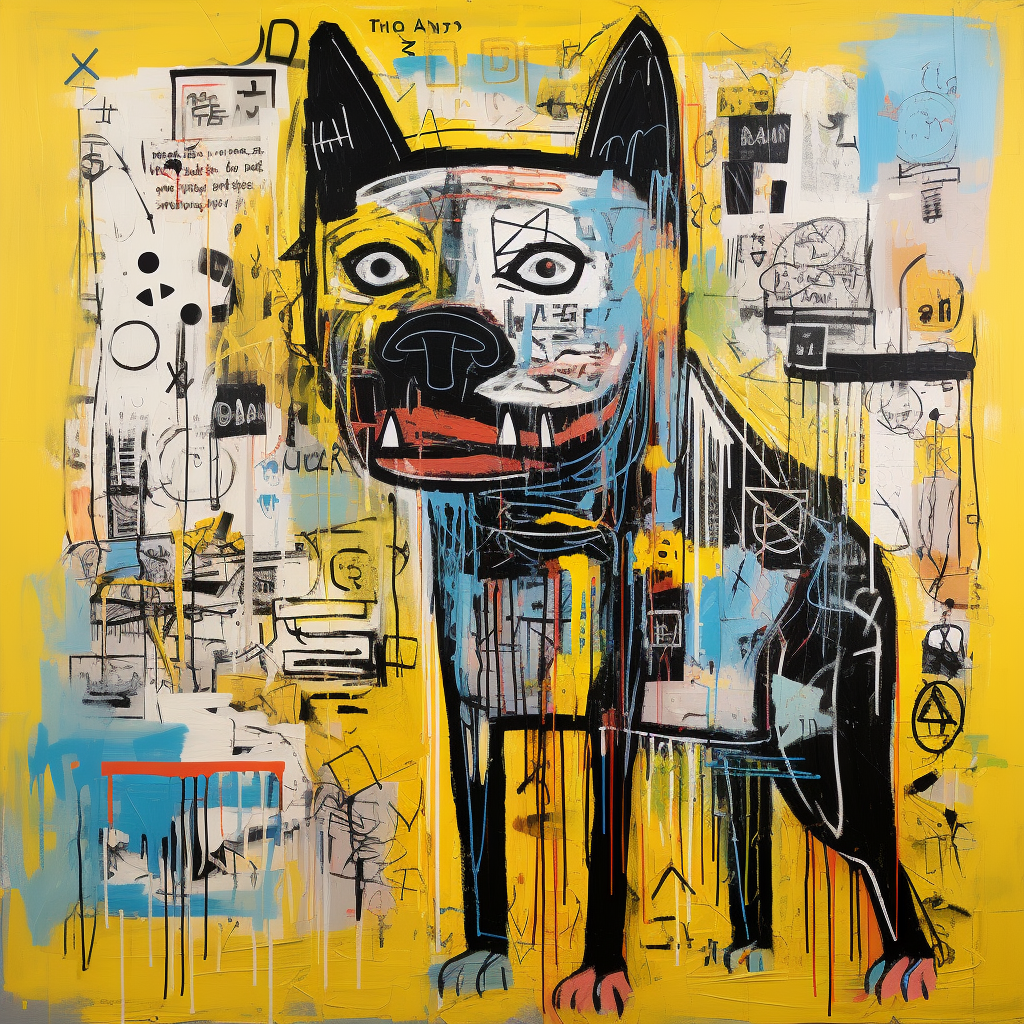 Basquiat's expressive pit bull portrait