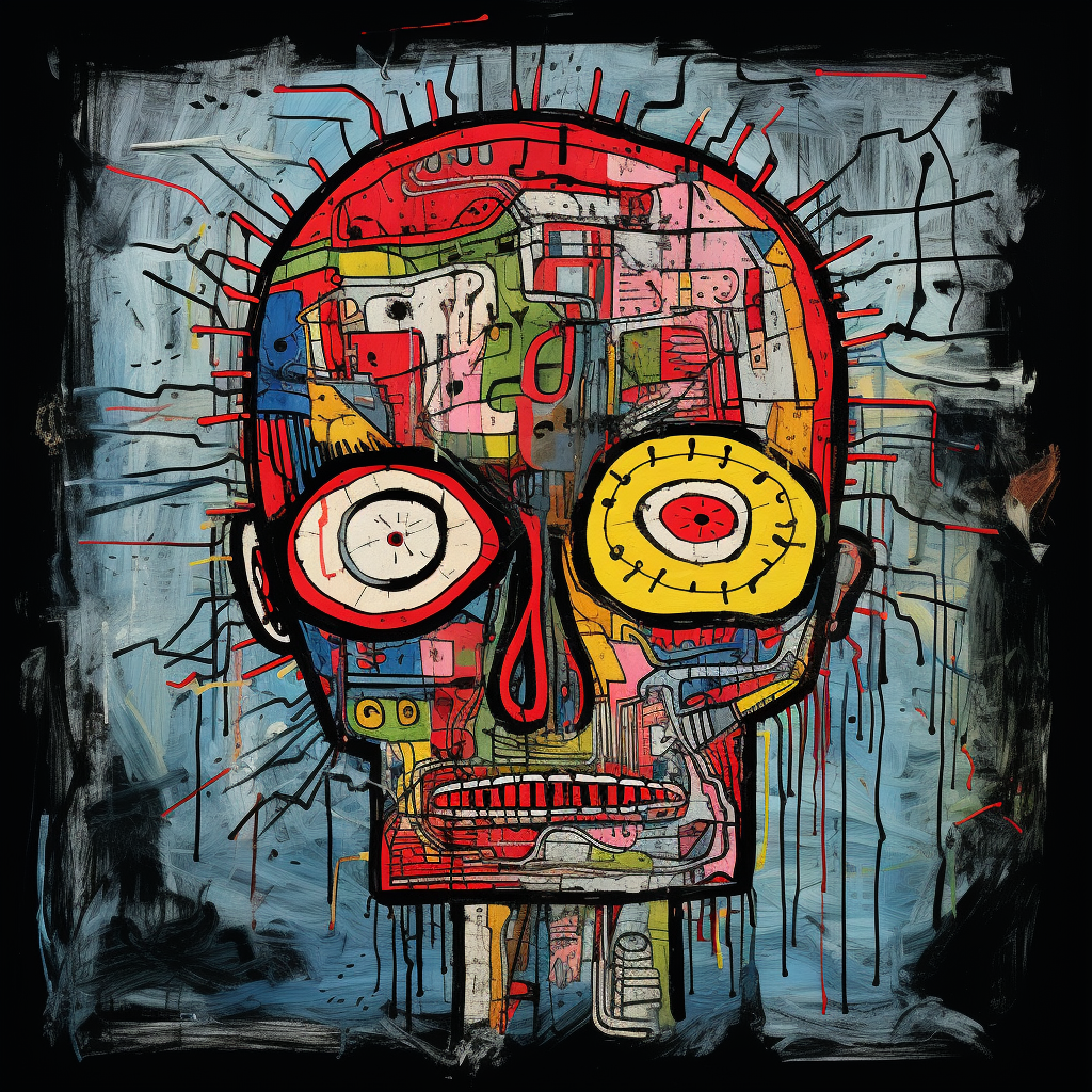 Colorful Basquiat-style brain art