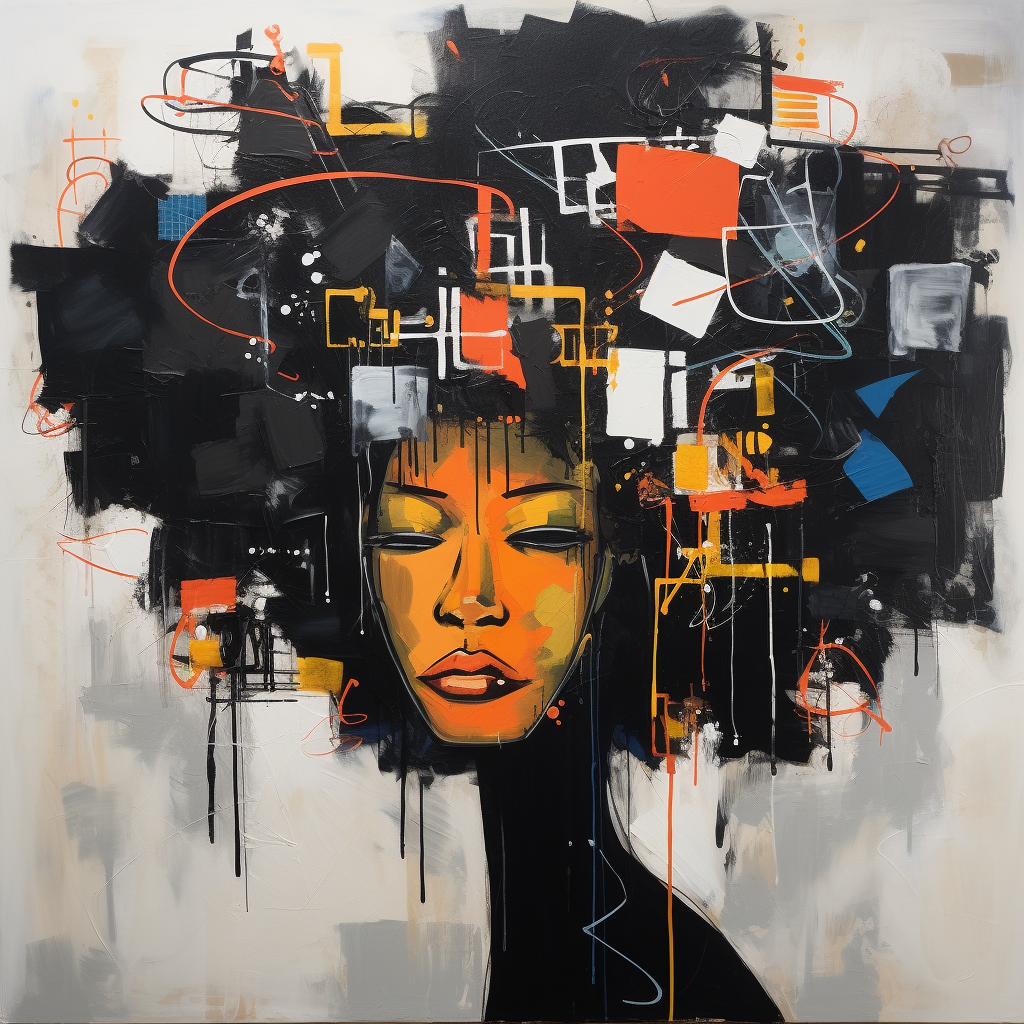 Basquiat-style black princess with afro artwork