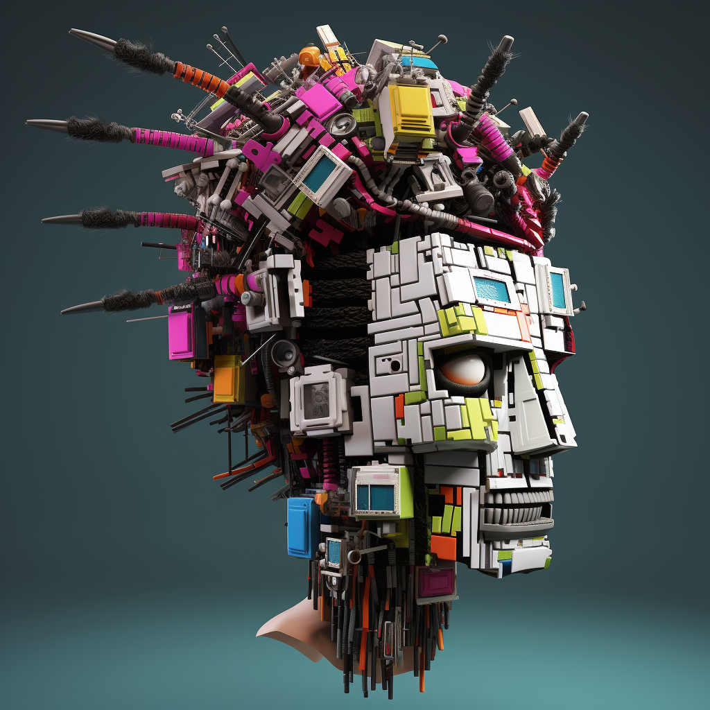 Intricate Basquiat-inspired punk head in Minecraft style