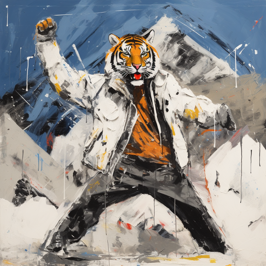Basquiat-style art featuring a dynamic tiger in the snow