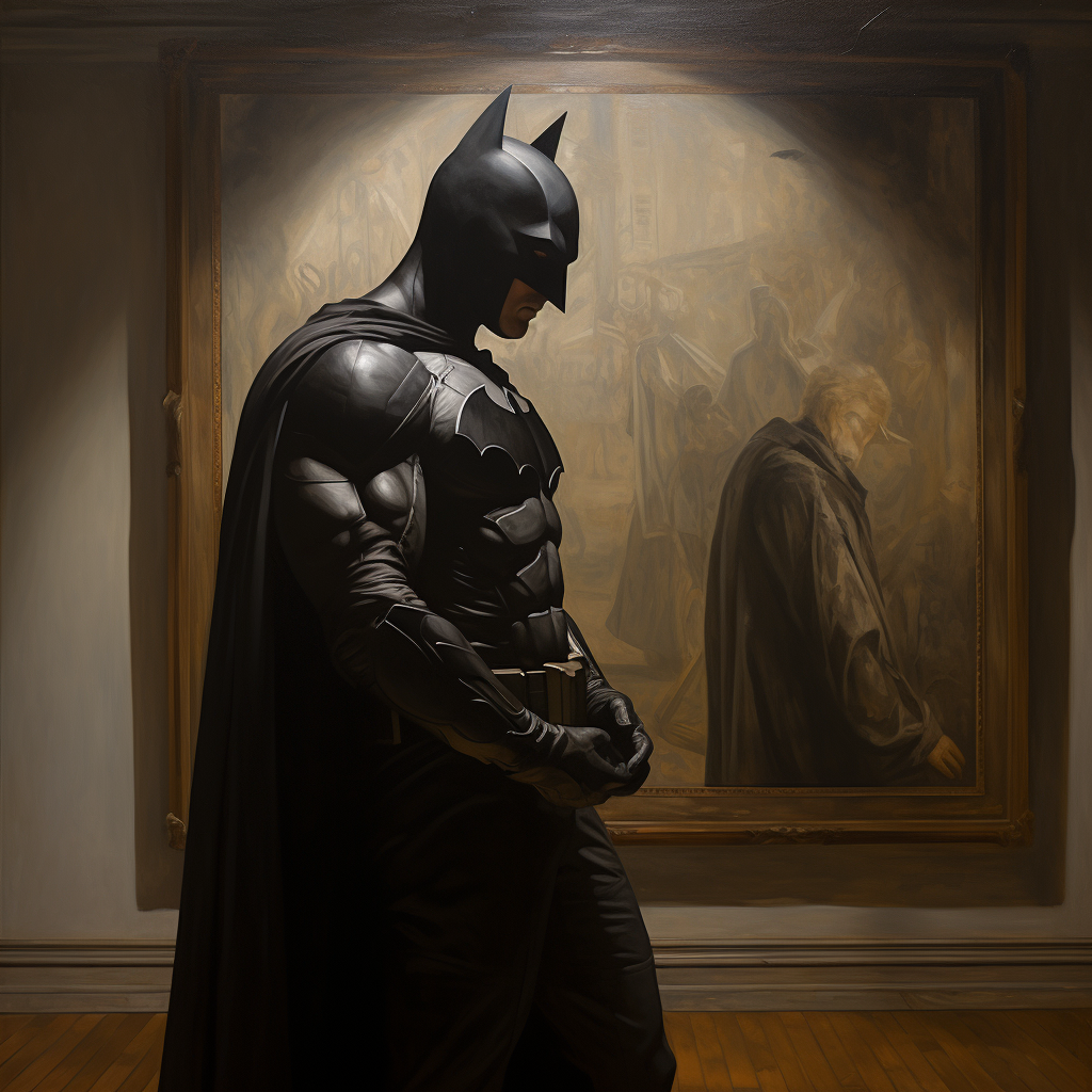 Batman admiring artwork in gallery