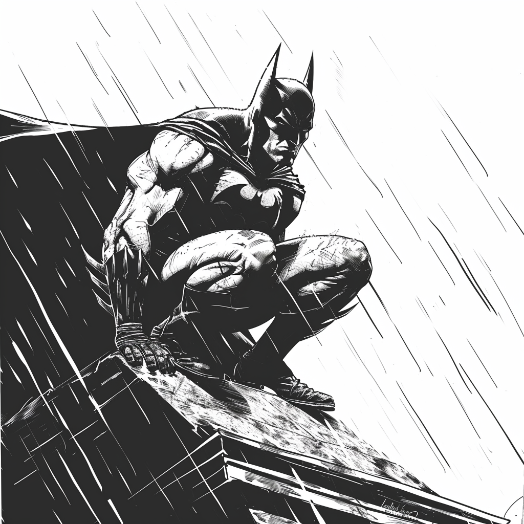 Batman in rain on building