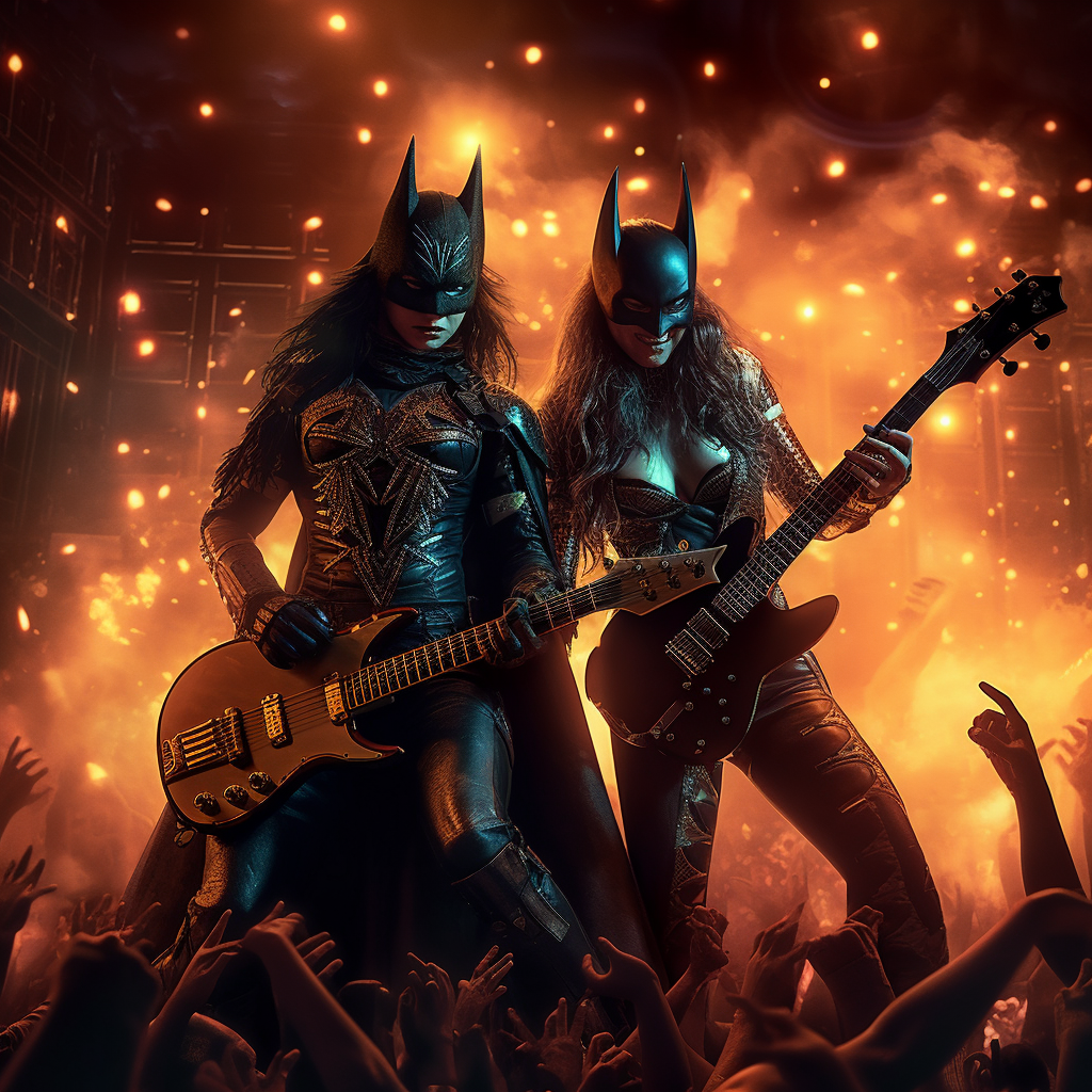 Batman and Catwoman rocking the concert