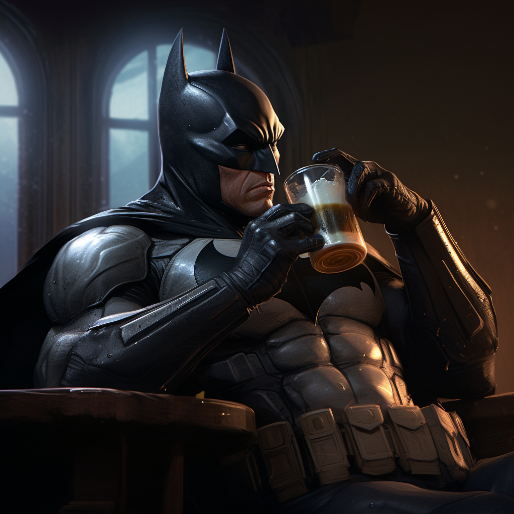 Batman enjoying a cold beer