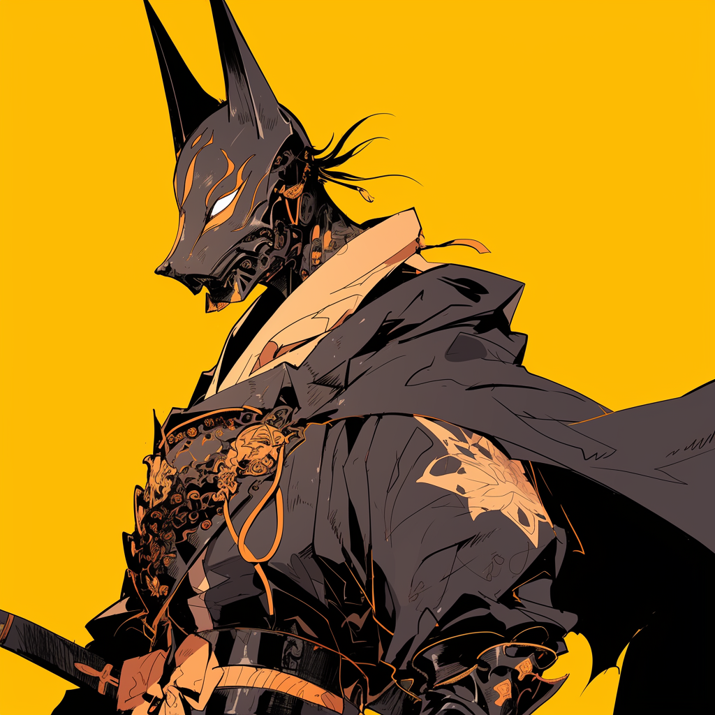 Batman wearing a Kitsune mask