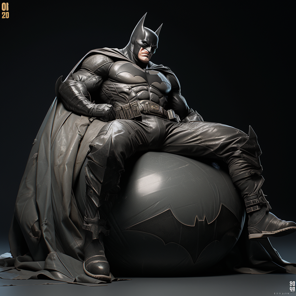 Batman on inflatable ball in digital artwork