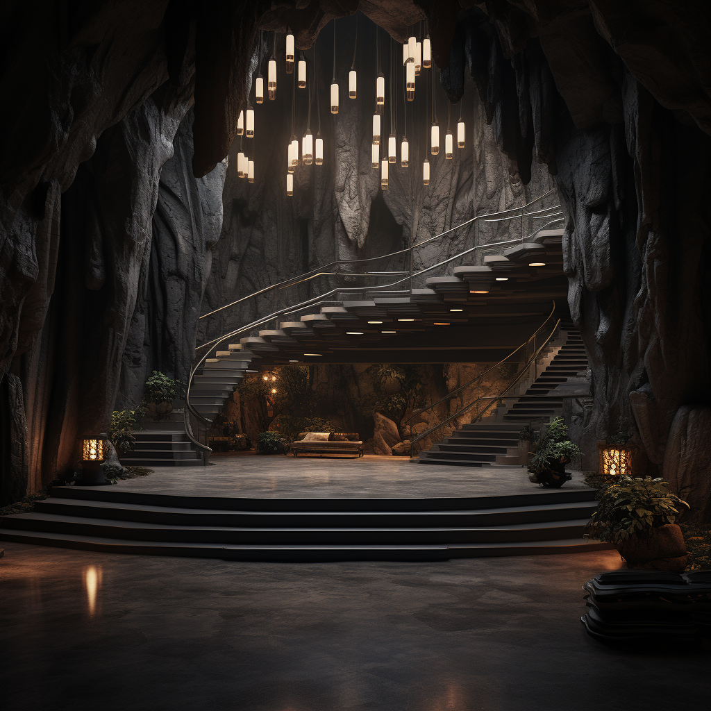 Entrance of a Batman-inspired mansion within a cave