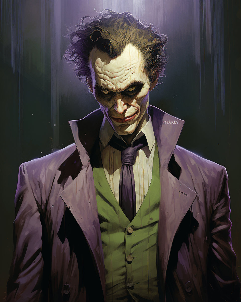 Cartoon image of Batman and Joker in intense confrontation