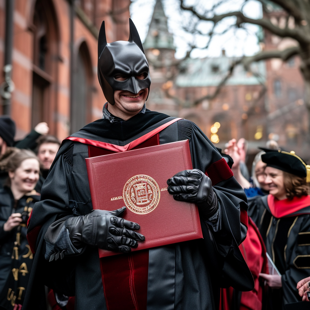 Batman with Veterinary Graduation Diploma