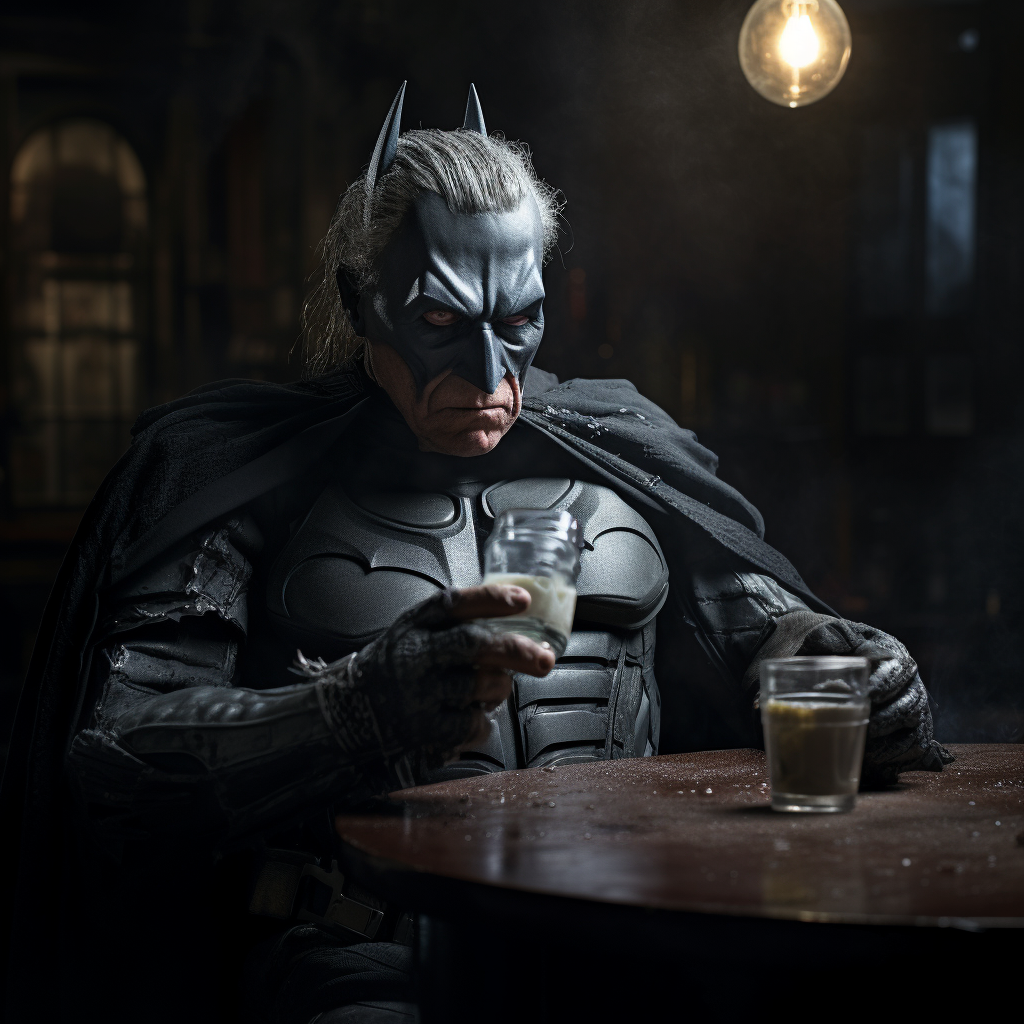 Sad Batman enjoying a gin tonic