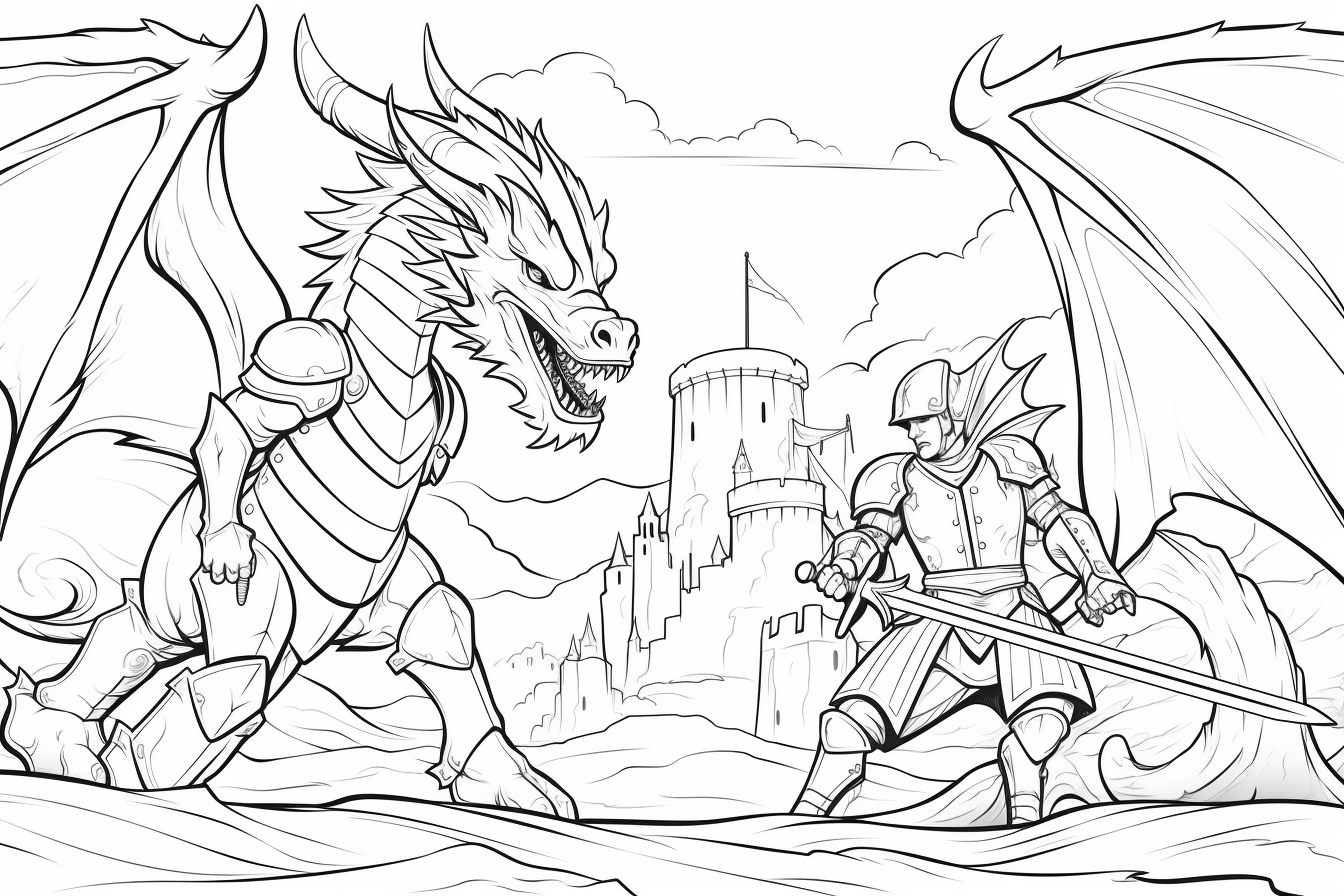 Brave knights battling ferocious dragons