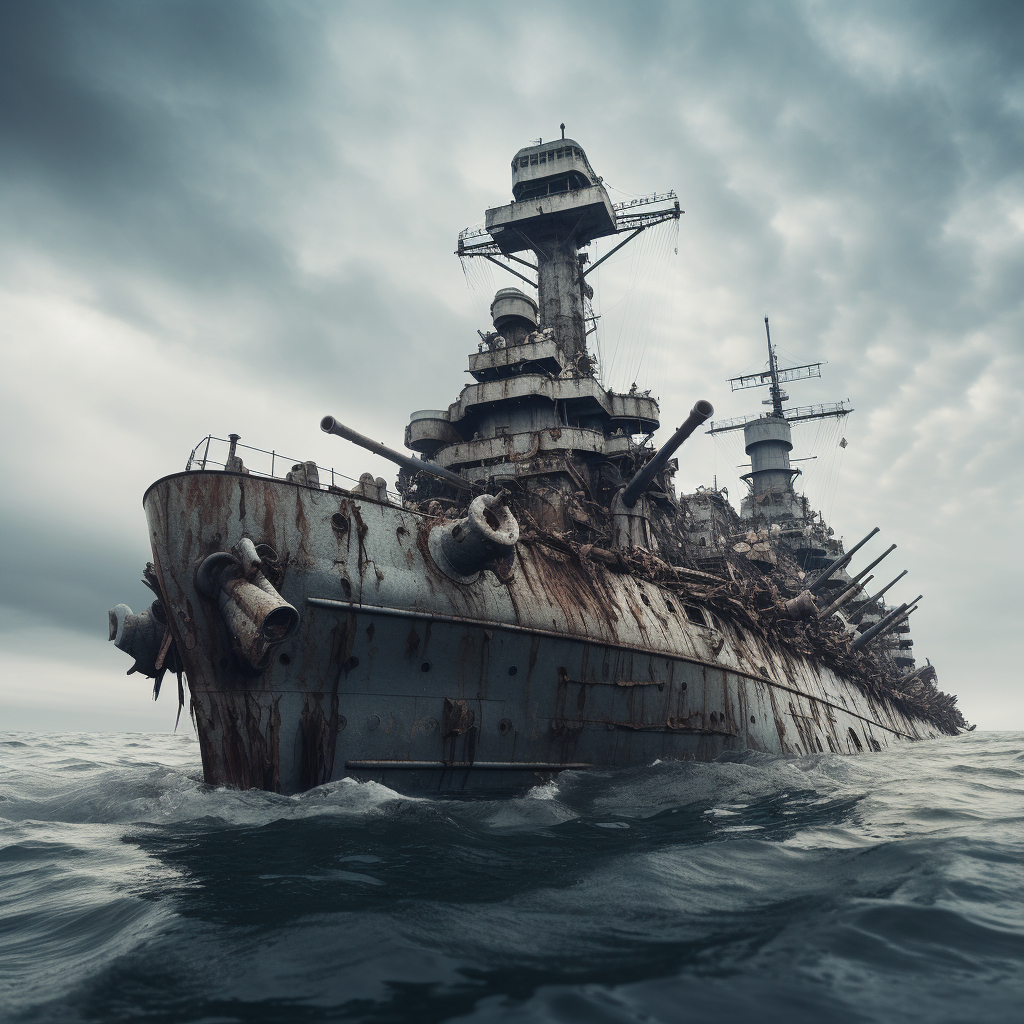 Battleship stern in ocean