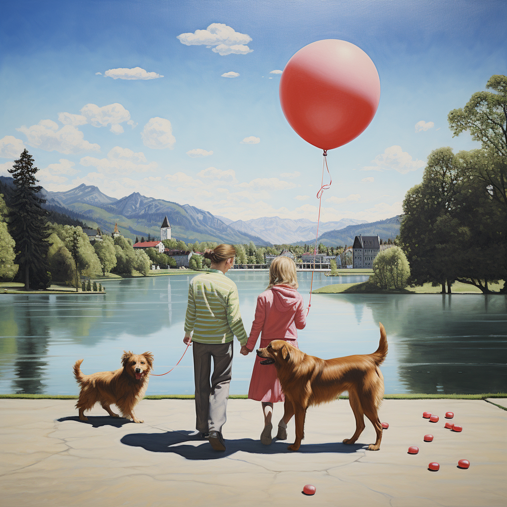 Border Collie Dog and Family at Bavarian Lake