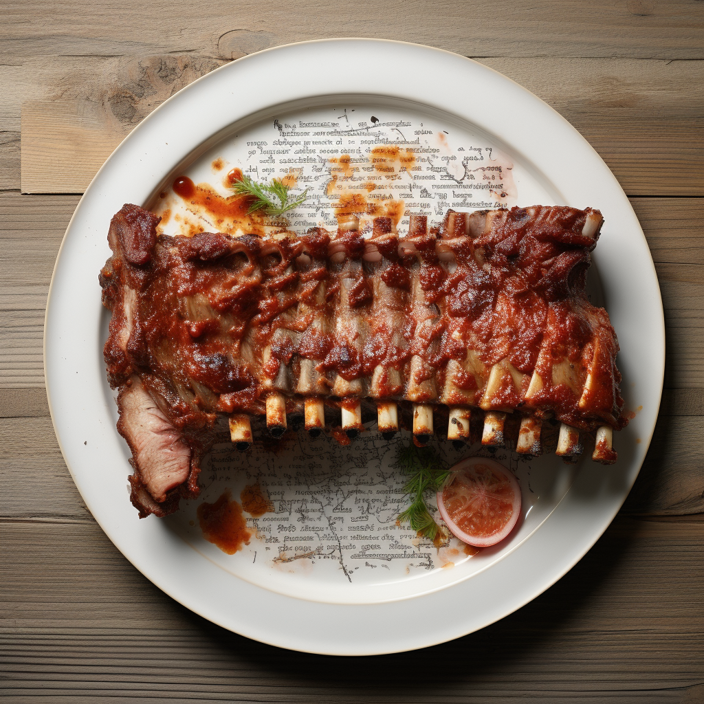 Tasty BBQ pork rib on white plate
