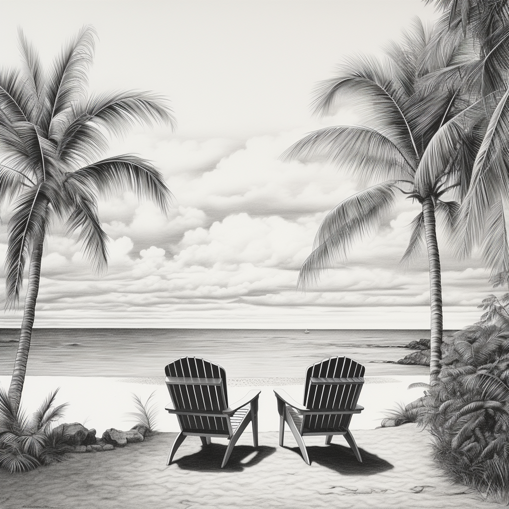 Two beach chairs overlooking the palm trees