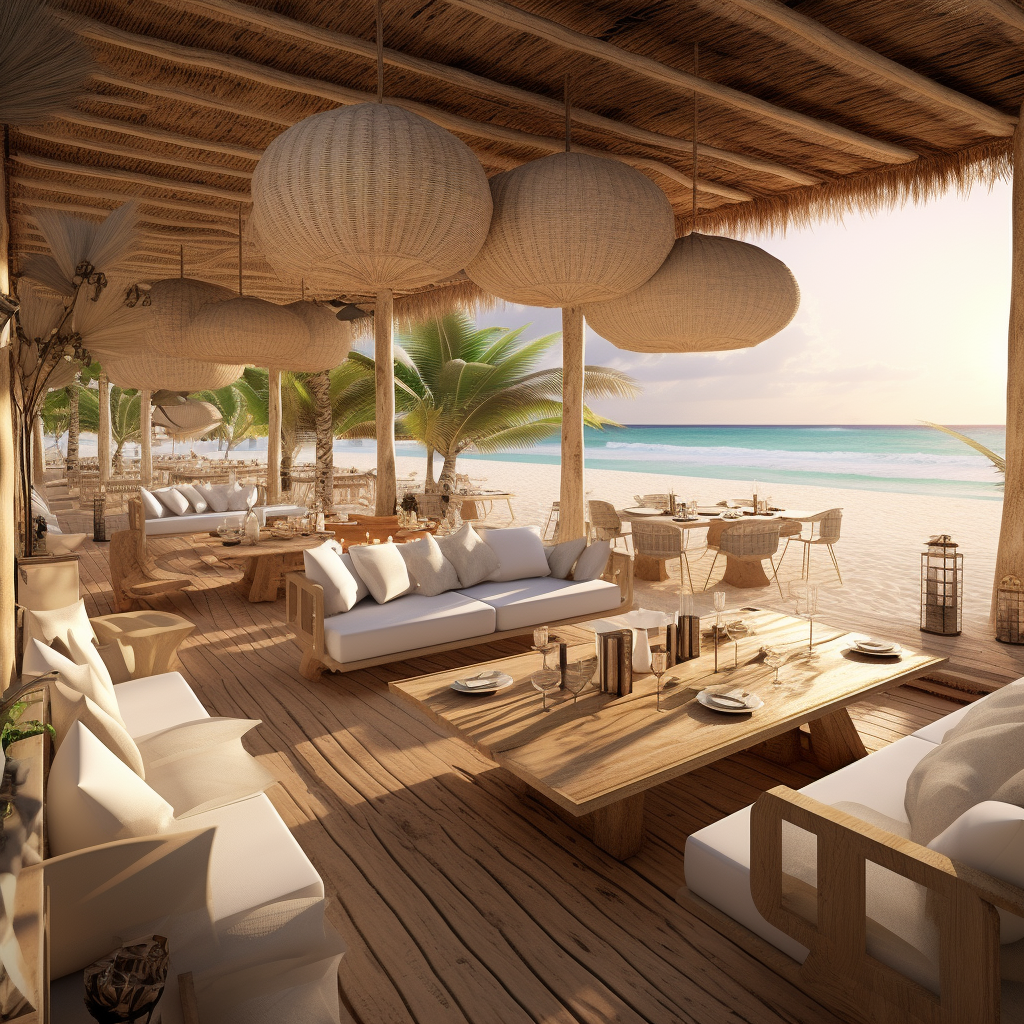 Interior beach club with warm natural lighting