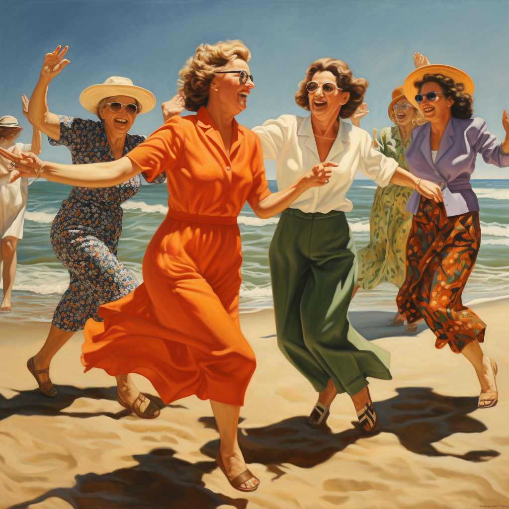 Women having fun dancing on the beach