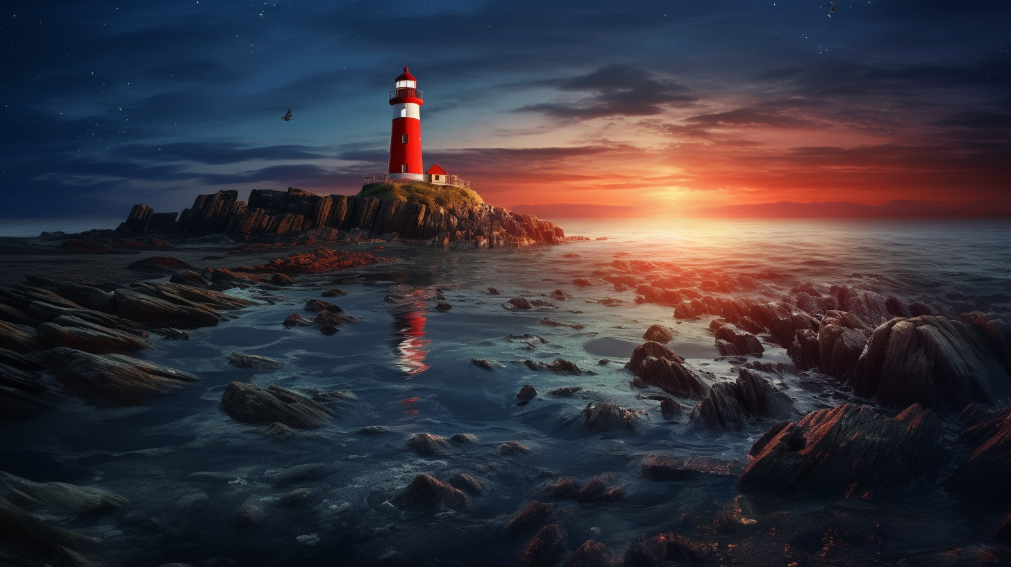 Beautiful beach night lighthouse scenery