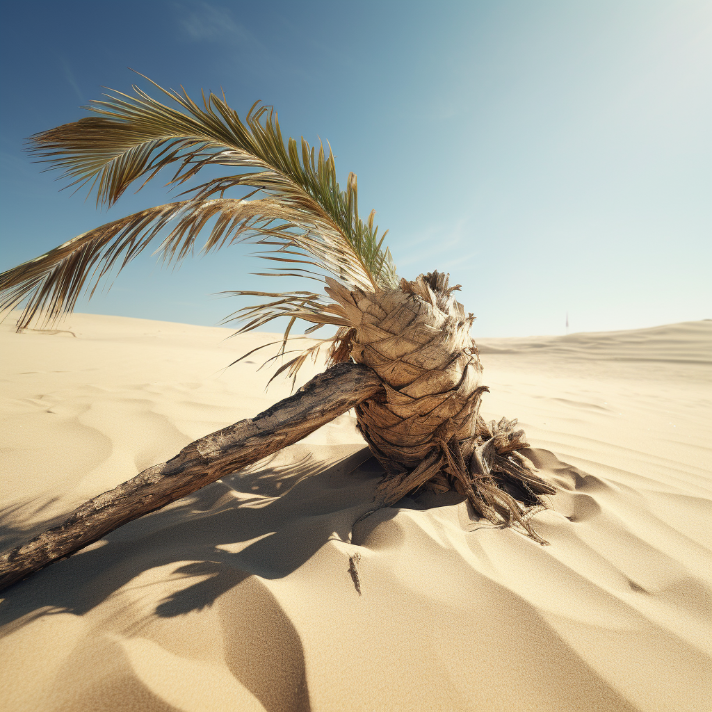 Closeup of Broken Palm Tree on Sunny Beach