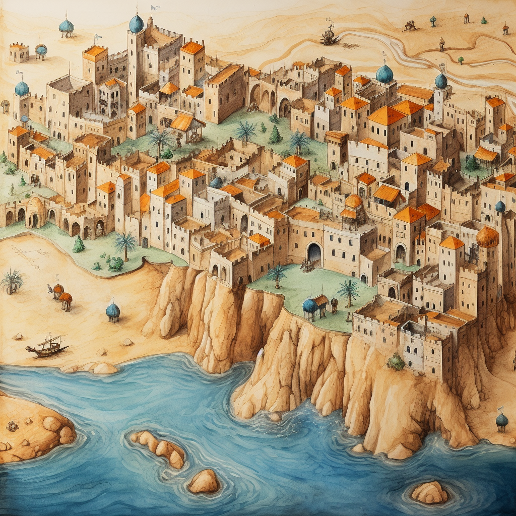 Historical beach sale Moroccan city in pincel draw