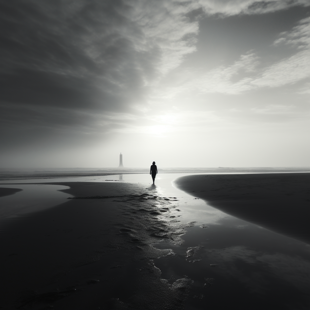 Man walking on beach silhouette