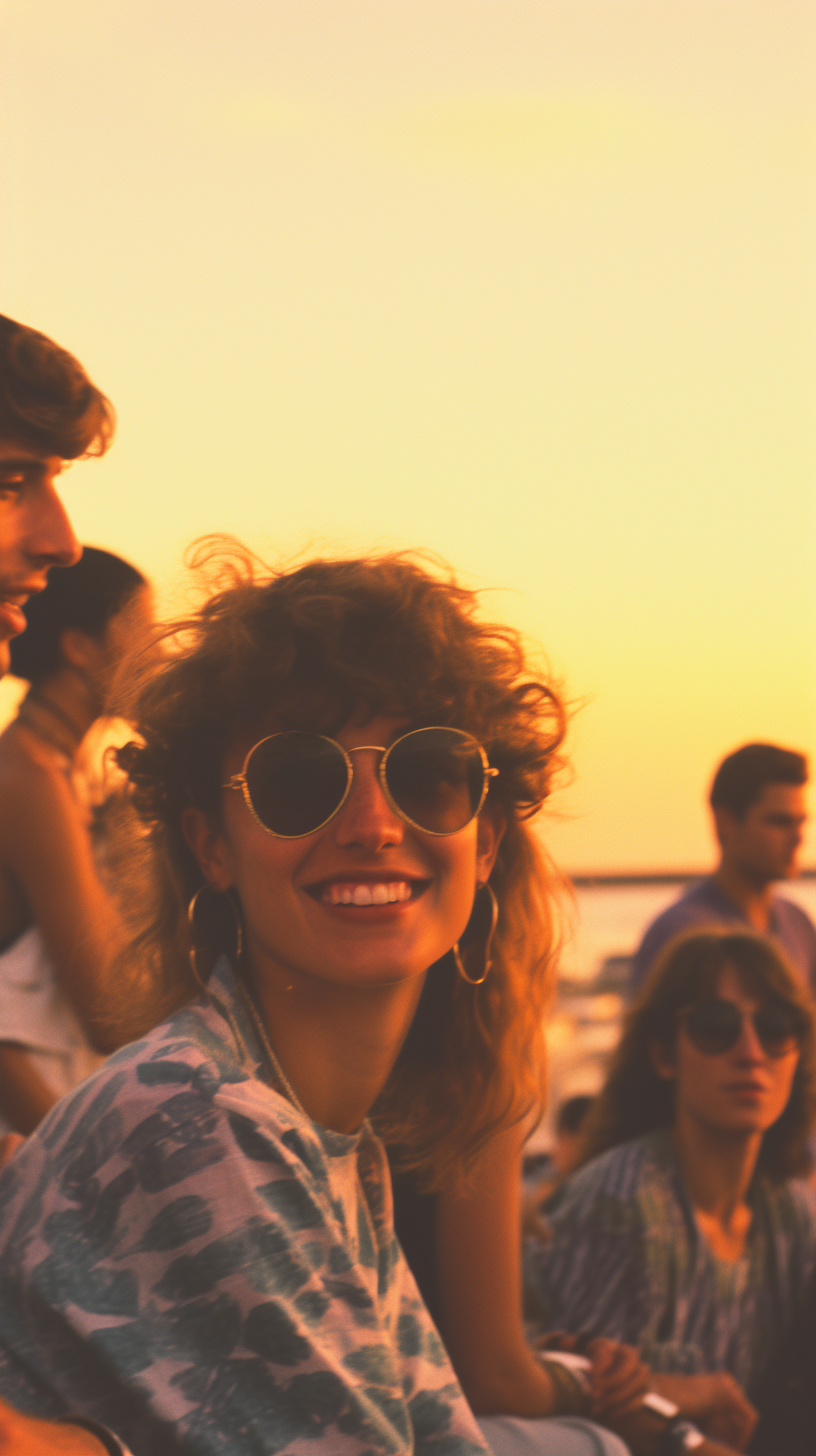 People on the beach at sunrise in Ibiza