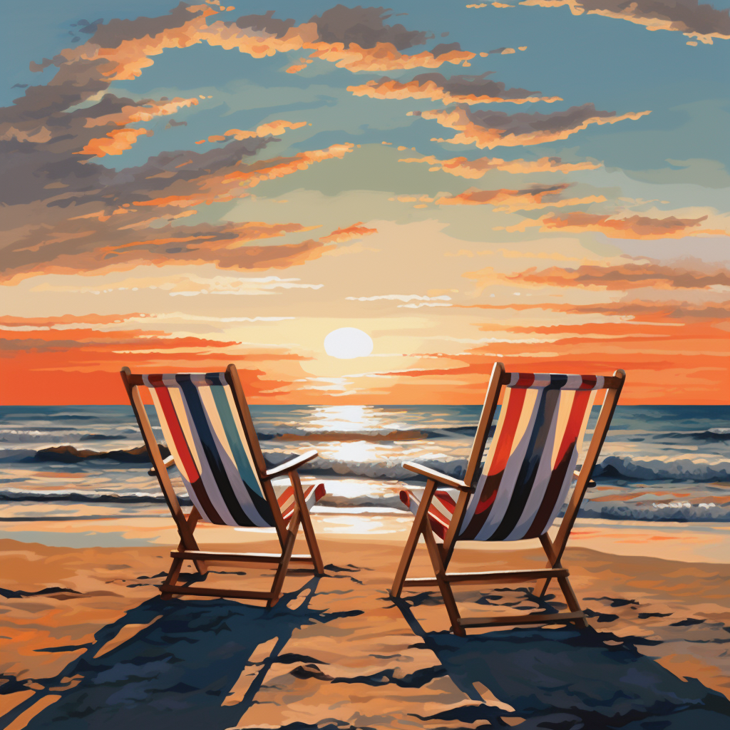 Beach sunset chairs painting style